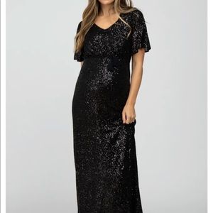 Pinkblush black sequin short sleeve maternity maxi dress